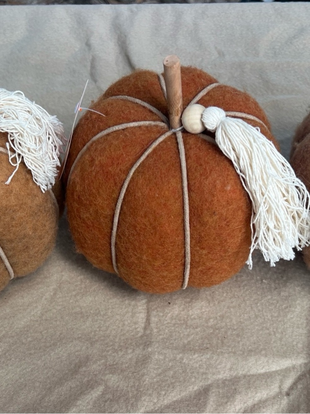 Felt Pumpkin Décor with Cream Tassel - Rust Orange